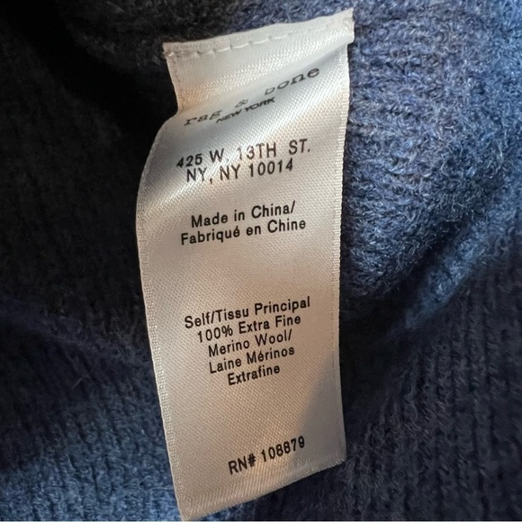 Rag & Bone Merino Wool Pullover knit Sweater V Neck Blue Sz XXS Thick Warm - Picture 10 of 14